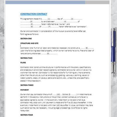Construction Agreement Template in PDF & MS Word | Download Contract